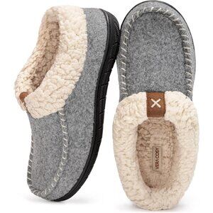 Women's Wool Felt Memory Foam Moccasin Slippers with Comfort Fleece Lining-Grey